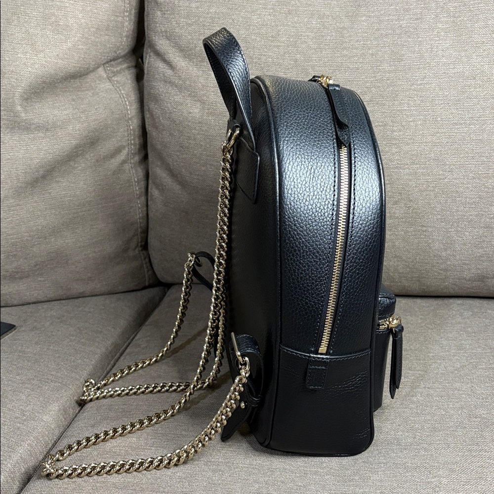 NWOT Gucci Soho Interlockcing GG Black Leather Rucksack Backpack Dust Bag COA - Picture 4 of 9